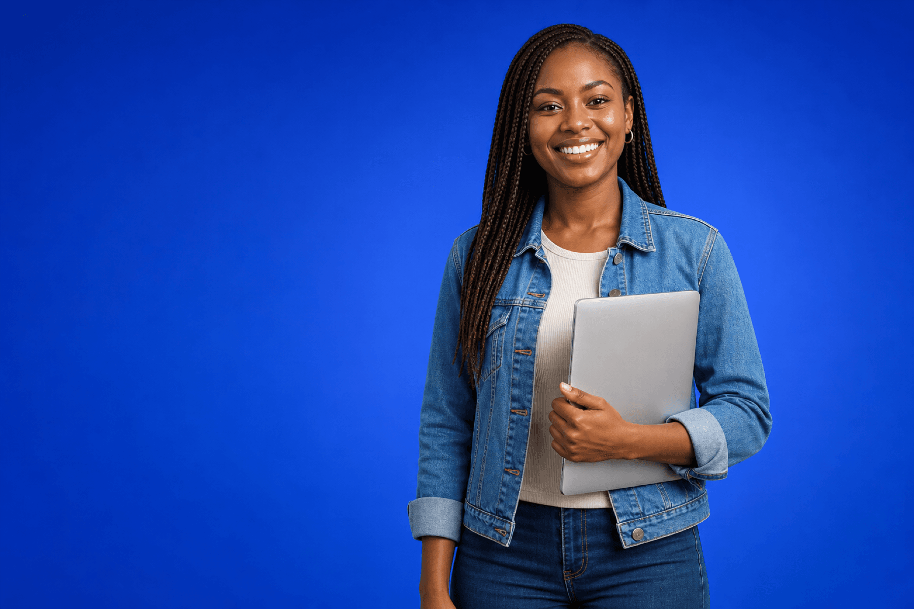 Nidool Academy learner holding a laptop